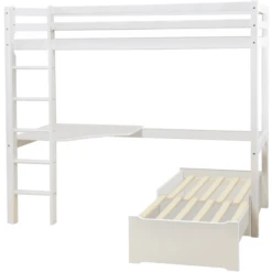 Hoppekids Letto A Soppalco Basic Mega Bianco Con Modulo Lounge E Scrivania Bianc