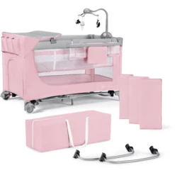 Kinderkraft Lettino Da Viaggio LEODY, Rosa Con Accessori