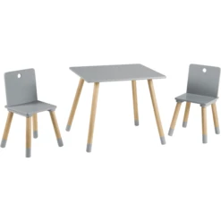 Roba Set Tavolino E Due Sedie, Grigio/legno -Bambino Forniture Negozio roba set tavolino e due sedie grigio legno a285835 2