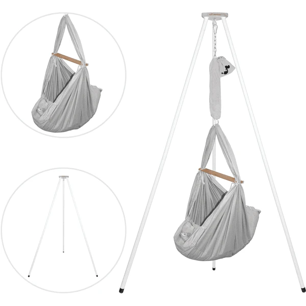 SCHMUSEWOLKE Amaca Per Neonati Bio, Grigio Con Telaio Tipi Bianco 2 SCHMUSEWOLKE Amaca Per Neonati Bio, Grigio Con Telaio Tipi Bianco - immagine 2