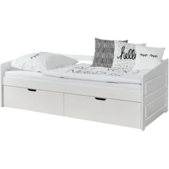 TiCAA Divano Letto Micki Beech Bianco Con 2 Cassetti Aden