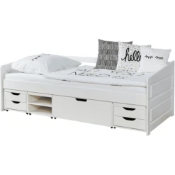TiCAA Divano Letto Micki Beech Bianco Con 4 Cassetti Funzionali Aden