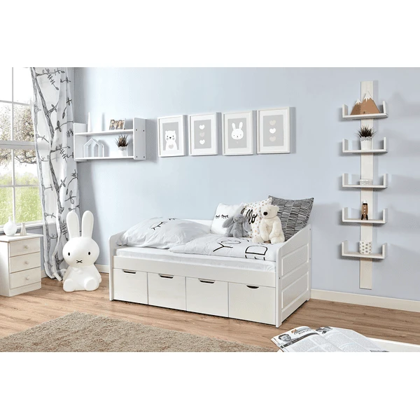 TiCAA Divano Letto Mini Micki Bianco Faggio Bianco Con 4 Cassetti Aden Compreso Materasso 3 TiCAA Divano Letto Mini Micki Bianco Faggio Bianco Con 4 Cassetti Aden Compreso Materasso - immagine 3