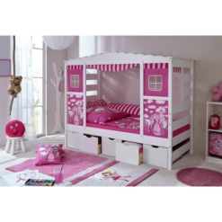 TICAA Letto Casetta Horse Rosa Var 2 Con 5 Cassetti