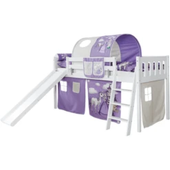 TiCAA Letto Con Scivilo Ekki, Faggio Bianco Cavallo Viola -Bambino Forniture Negozio ticaa letto con scivilo ekki faggio bianco cavallo viola a327597 2