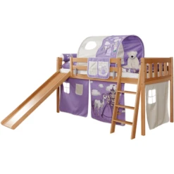 TiCAA Letto Con Scivolo Ekki Faggio Nature Cavallo Viola
