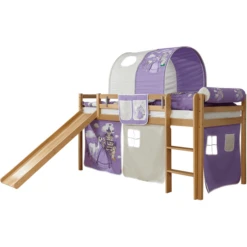 TiCAA Letto Con Scivolo Rene, Faggio Nature Cavallo Viola