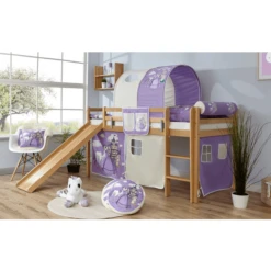 TiCAA Letto Con Scivolo Rene, Faggio Nature Cavallo Viola -Bambino Forniture Negozio ticaa letto con scivolo rene faggio nature cavallo viola a327665 3