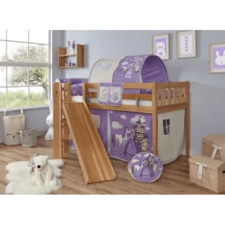 TiCAA Letto Rialzato Con Scivolo Ekki, Faggio Nature Cavallo Viola -Bambino Forniture Negozio ticaa letto rialzato con scivolo ekki faggio nature cavallo viola a327651 3