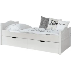 TiCAA Letto Singolo Leni 100 X 200 Cm In Pino Bianco Con 2 Cassetti Aden -Bambino Forniture Negozio ticaa letto singolo leni 100 x 200 cm in pino bianco con 2 cassetti aden a303526 4