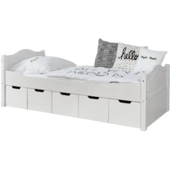 TiCAA Letto Singolo Leni 90 X 200 Cm In Pino Bianco Con 5 Cassetti Aden -Bambino Forniture Negozio ticaa letto singolo leni 90 x 200 cm in pino bianco con 5 cassetti aden a303503 4