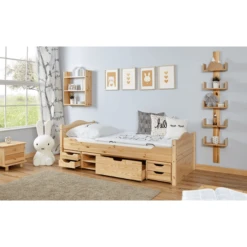 TiCAA Letto Singolo Leni 90 X 200 Cm Pino Nature, Con 4 Cassetti Funzionali -Bambino Forniture Negozio ticaa letto singolo leni 90 x 200 cm pino nature con 4 cassetti funzionali a327408 3